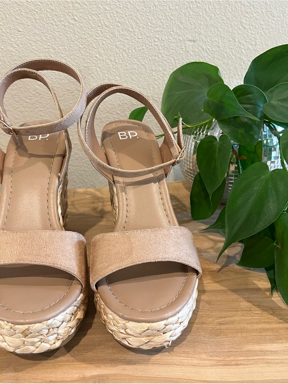 bp Beige Espadrille Platform Sandals with Ankle Strap